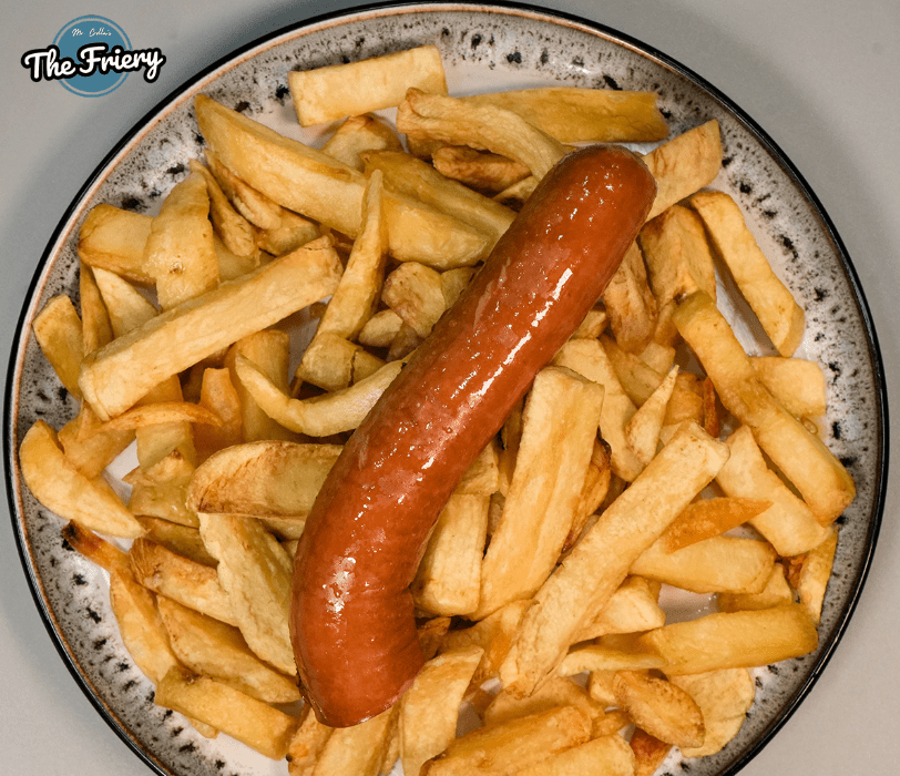 Jumbo Sausages with Chips Served at The Friery Fish & Chips Takeaway in Edinburgh!
